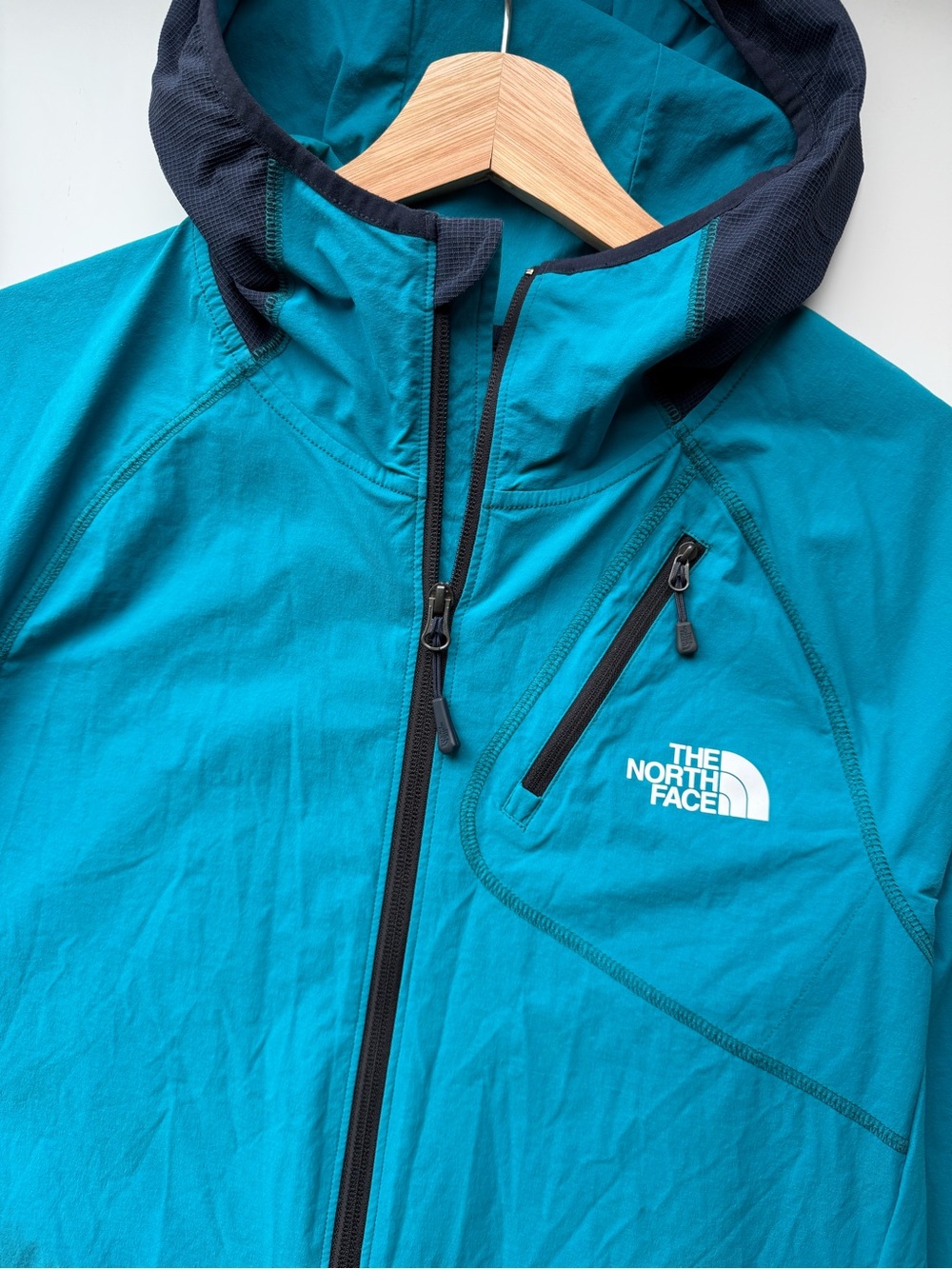 The North Face Teal Hooded Soft-shell Stretchy Jacket with Black Trim